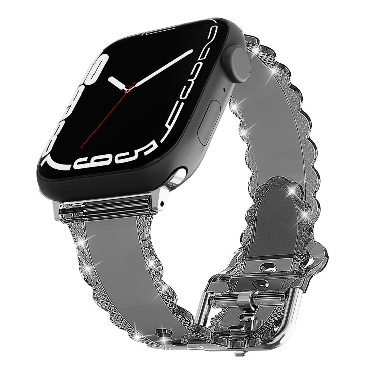 For Apple Watch SE 2022 44mm Diamond Texture Lace Clear TPU Watch Band(Black) - Watch Bands by PMC Jewellery | Online Shopping South Africa | PMC Jewellery