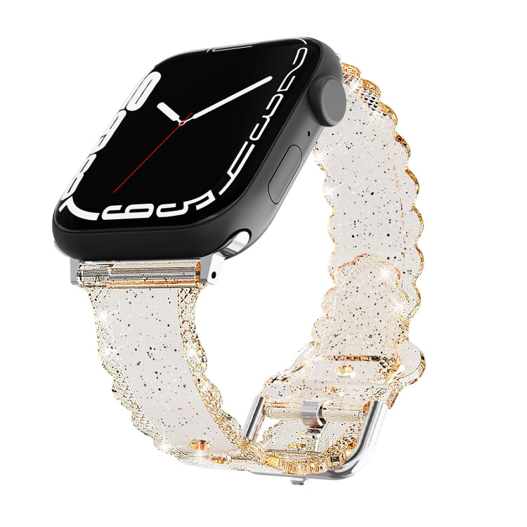 For Apple Watch 7 41mm Diamond Texture Lace Clear TPU Watch Band(Gold) - Watch Bands by PMC TechLife | Online Shopping South Africa | PMC TechLife
