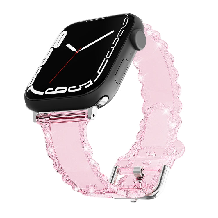 For Apple Watch 6 40mm Diamond Texture Lace Clear TPU Watch Band(Pink) - Watch Bands by PMC TechLife | Online Shopping South Africa | PMC TechLife