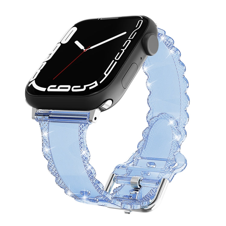 For Apple Watch 5 44mm Diamond Texture Lace Clear TPU Watch Band(Blue) - Watch Bands by PMC Jewellery | Online Shopping South Africa | PMC Jewellery