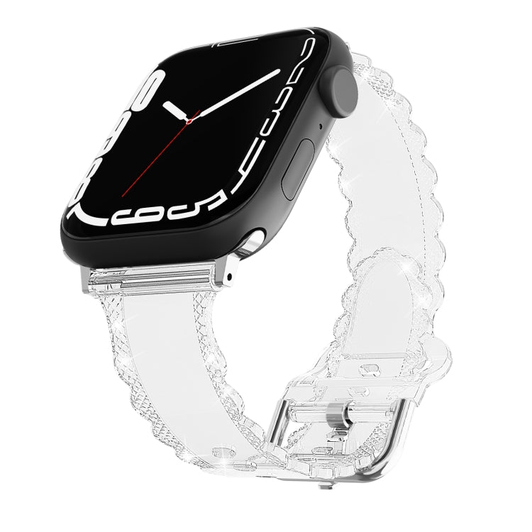 For Apple Watch 5 44mm Diamond Texture Lace Clear TPU Watch Band(Transparent) - Watch Bands by PMC Jewellery | Online Shopping South Africa | PMC Jewellery