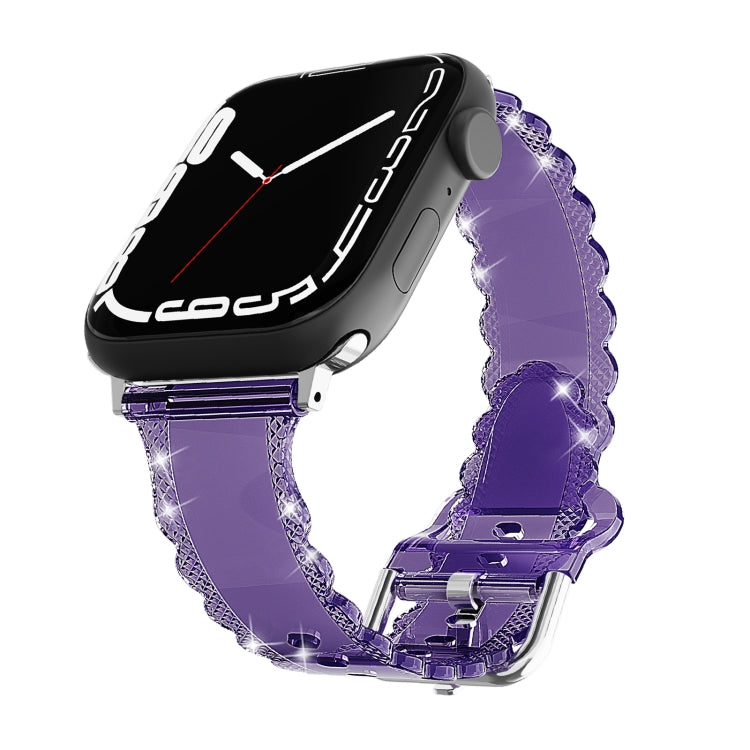 For Apple Watch 42mm Diamond Texture Lace Clear TPU Watch Band(Purple) - Watch Bands by PMC TechLife | Online Shopping South Africa | PMC TechLife