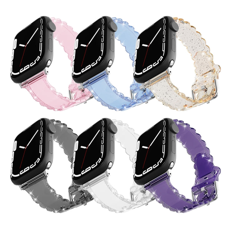 For Apple Watch 6 44mm Diamond Texture Lace Clear TPU Watch Band(Blue) - Watch Bands by PMC TechLife | Online Shopping South Africa | PMC TechLife
