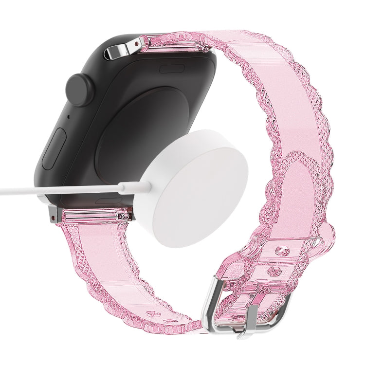 For Apple Watch 7 41mm Diamond Texture Lace Clear TPU Watch Band(Pink) - Watch Bands by PMC Jewellery | Online Shopping South Africa | PMC Jewellery