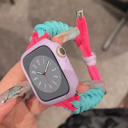 For Apple Watch 5 44mm Twist Knotted Nylon Watch Band(Mint Green Rose Red) - Watch Bands by PMC Jewellery | Online Shopping South Africa | PMC Jewellery