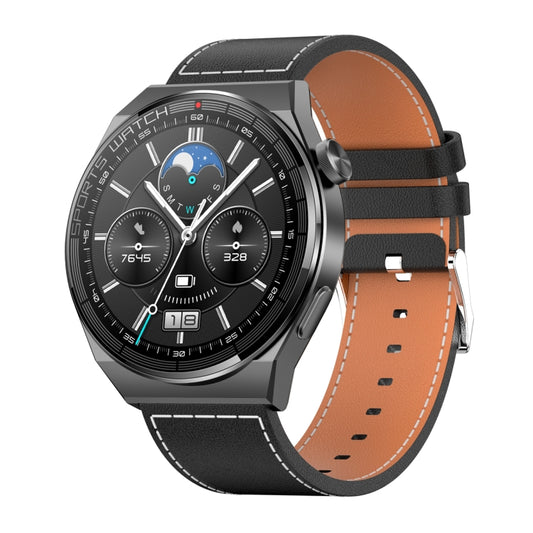 KT62 1.36 inch TFT Round Screen Smart Watch Supports Bluetooth Call/Blood Oxygen Monitoring, Strap:Leather Strap(Black) - Smart Watches by PMC Jewellery | Online Shopping South Africa | PMC Jewellery