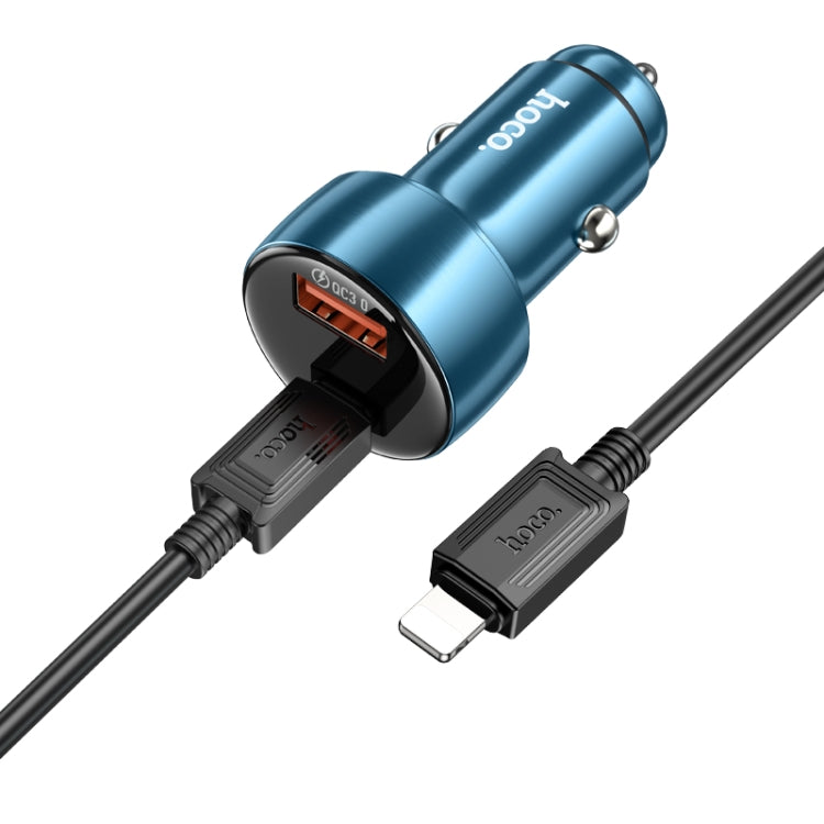 hoco Z50 Leader 48W Dual-port Digital Display Car Charger Set with Type-C to 8 Pin Cable(Sapphire Blue) - Car Charger by hoco | Online Shopping South Africa | PMC Jewellery