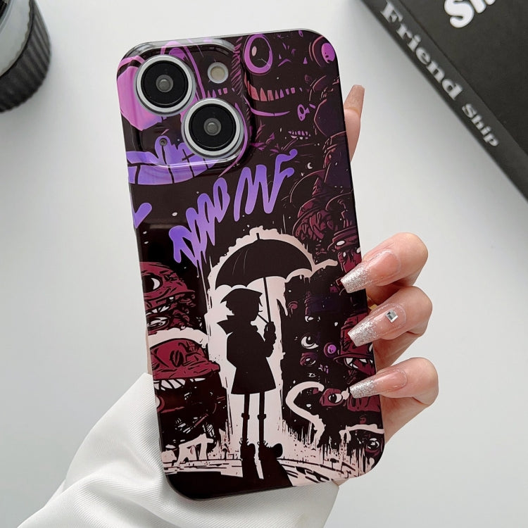 For iPhone 14 Plus Painted Pattern Precise Hole PC Phone Case(Black Purple Umbrella Boy) - iPhone 14 Plus Cases by PMC TechLife | Online Shopping South Africa | PMC TechLife