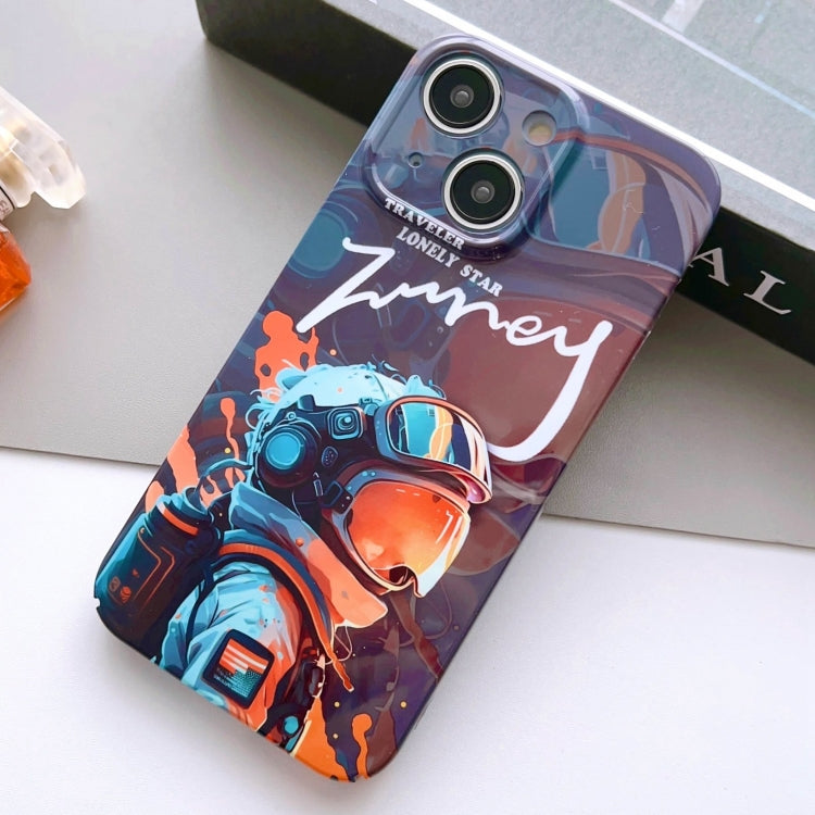 For iPhone 14 Plus Painted Pattern Precise Hole PC Phone Case(Orange Paint Astronaut) - iPhone 14 Plus Cases by PMC TechLife | Online Shopping South Africa | PMC TechLife