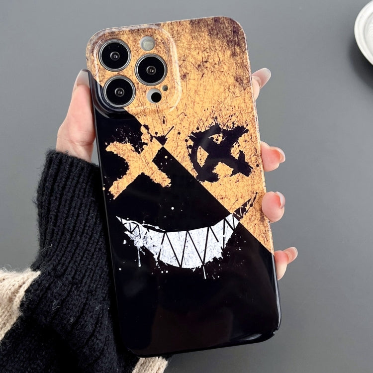 For iPhone 14 Pro Max Painted Pattern Precise Hole PC Phone Case(Black Yellow Smiling) - free shipping - PMC TechLife - Order now!
