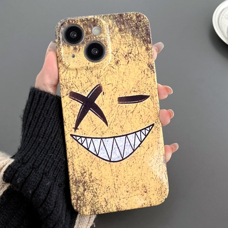 For iPhone 13 Painted Pattern Precise Hole PC Phone Case(Yellow Background Smiling) - iPhone 13 Cases by PMC Jewellery | Online Shopping South Africa | PMC Jewellery