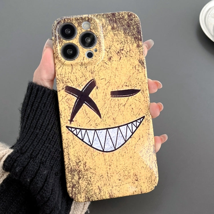 For iPhone 12 Pro Max Painted Pattern Precise Hole PC Phone Case(Yellow Background Smiling) - iPhone 12 Pro Max Cases by PMC TechLife | Online Shopping South Africa | PMC TechLife