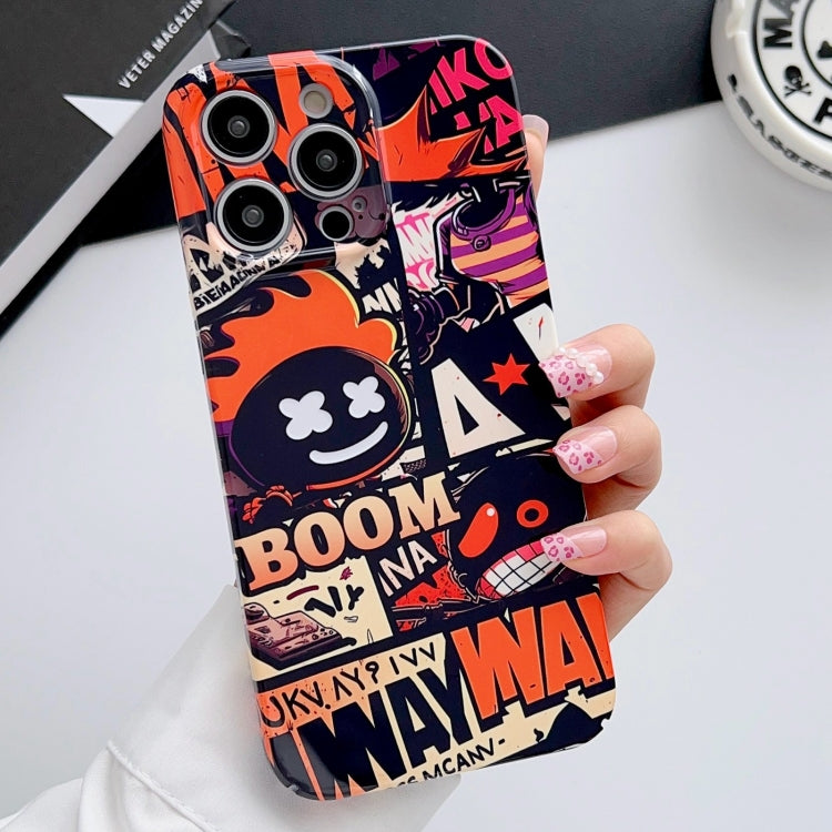 For iPhone 12 Pro Painted Pattern Precise Hole PC Phone Case(Orange Comics) - iPhone 12 / 12 Pro Cases by PMC TechLife | Online Shopping South Africa | PMC TechLife