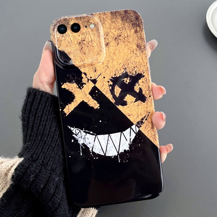 For iPhone 8 Plus / 7 Plus Painted Pattern Precise Hole PC Phone Case(Black Yellow Smiling) - More iPhone Cases by PMC Jewellery | Online Shopping South Africa | PMC Jewellery