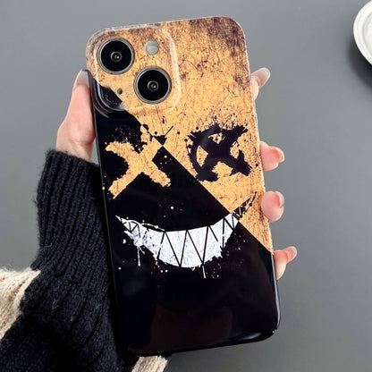 For iPhone 15 Plus Painted Pattern Precise Hole PC Phone Case(Black Yellow Smiling) - iPhone 15 Plus Cases by PMC Jewellery | Online Shopping South Africa | PMC Jewellery