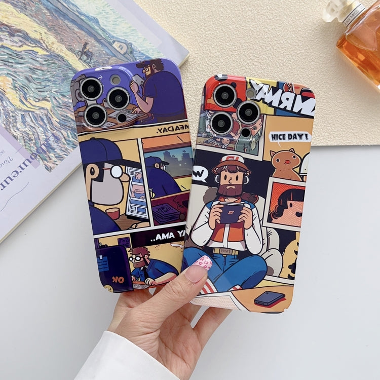 For iPhone 15 Painted Pattern Precise Hole PC Phone Case(Blue SCR) - iPhone 15 Cases by PMC TechLife | Online Shopping South Africa | PMC TechLife