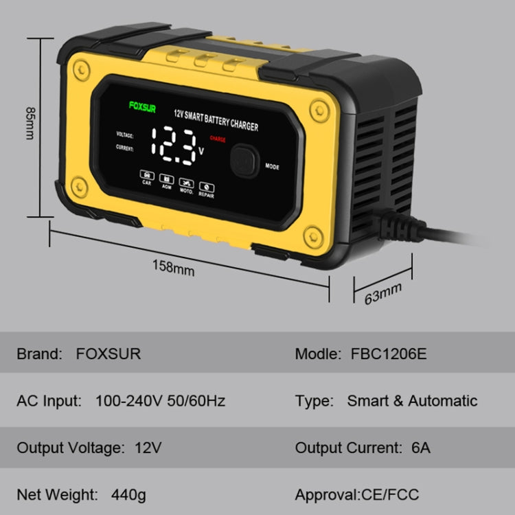 FOXSUR FBC1206E 6A 12V Car / Motorcycle Smart Battery Charger(UK Plug) - Battery Charger by FOXSUR | Online Shopping South Africa | PMC Jewellery | Buy Now Pay Later Mobicred