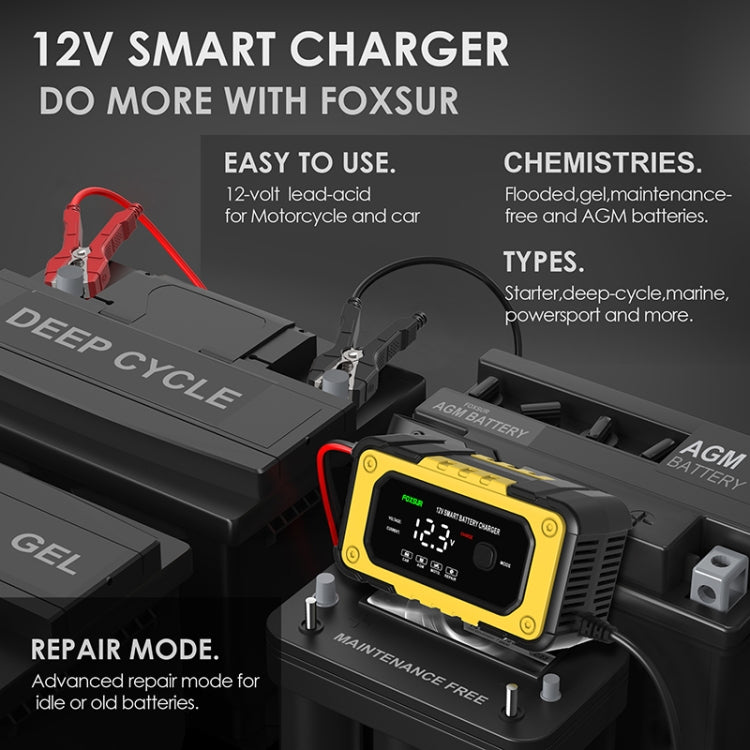 FOXSUR FBC1206E 6A 12V Car / Motorcycle Smart Battery Charger(UK Plug) - Battery Charger by FOXSUR | Online Shopping South Africa | PMC Jewellery | Buy Now Pay Later Mobicred