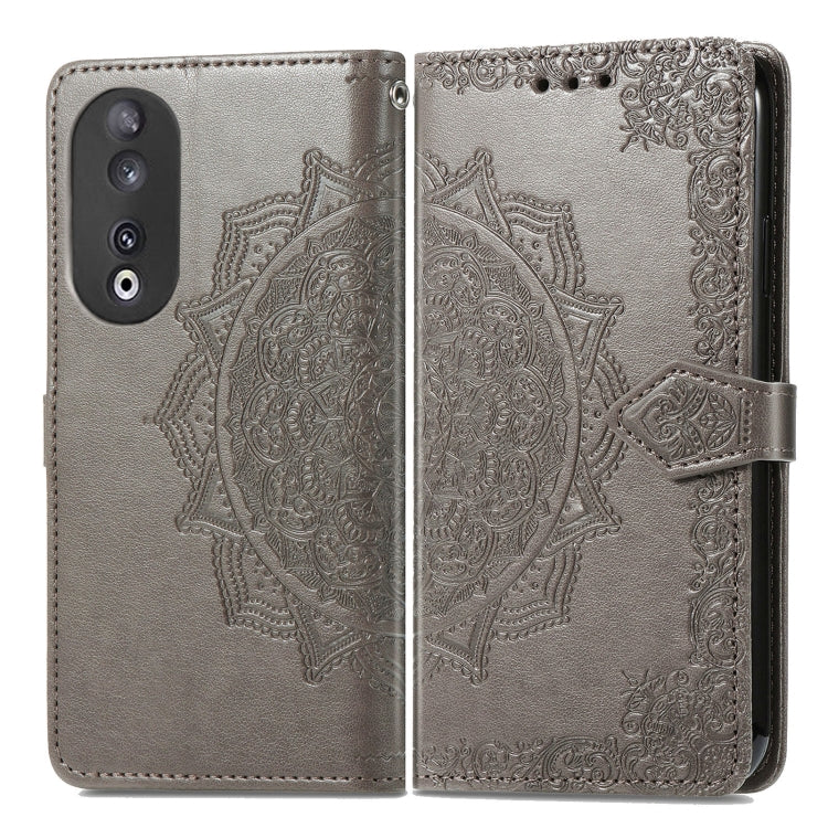 For Honor 90 5G Mandala Flower Embossed Leather Phone Case(Grey) - Honor Cases by PMC TechLife | Online Shopping South Africa | PMC TechLife | Buy Now Pay Later Mobicred