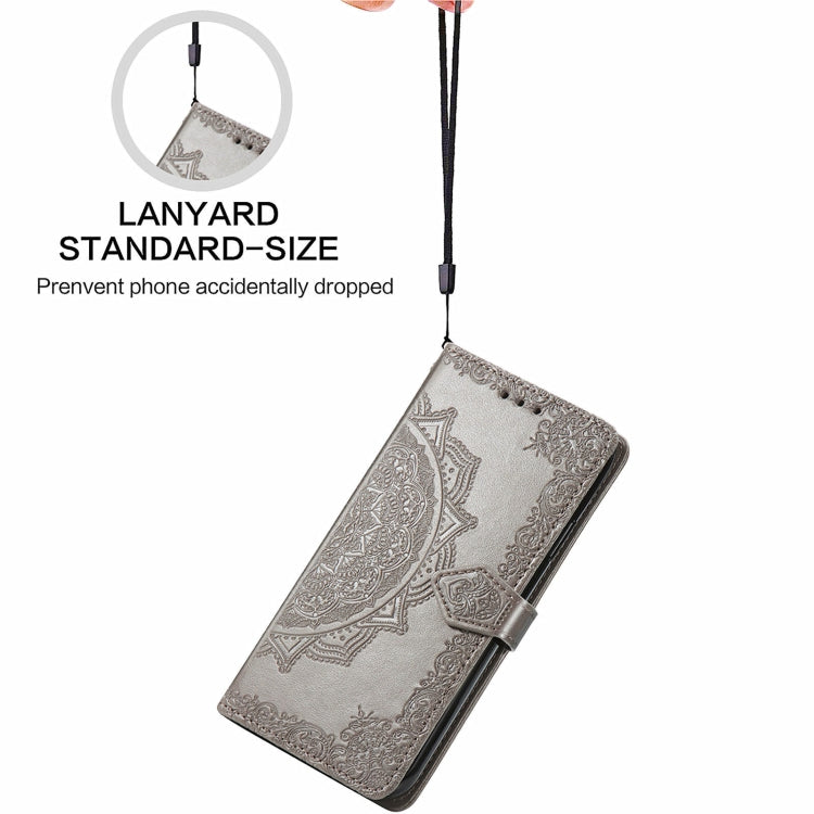 For Honor 90 5G Mandala Flower Embossed Leather Phone Case(Grey) - Honor Cases by PMC TechLife | Online Shopping South Africa | PMC TechLife | Buy Now Pay Later Mobicred