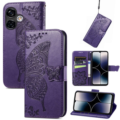 For Ulefone Note 16 Pro Butterfly Love Flower Embossed Leather Phone Case(Dark Purple) - Ulefone Cases by PMC Jewellery | Online Shopping South Africa | PMC Jewellery