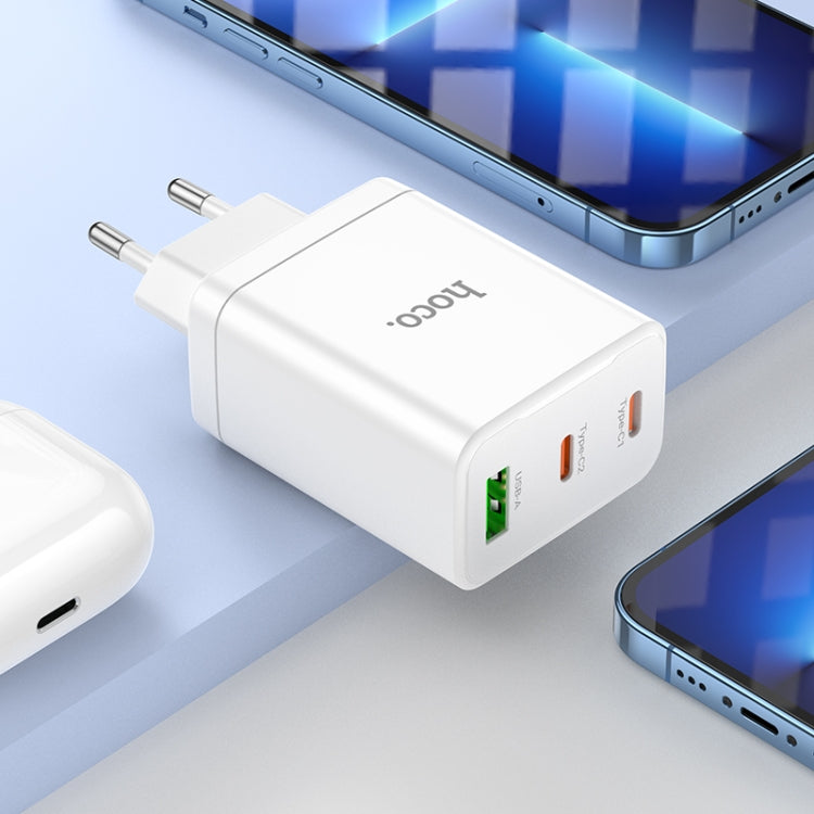 hoco N33 Start PD35W Dual Type-C + USB 3-port Charger, EU Plug(White) - USB Charger by hoco | Online Shopping South Africa | PMC Jewellery