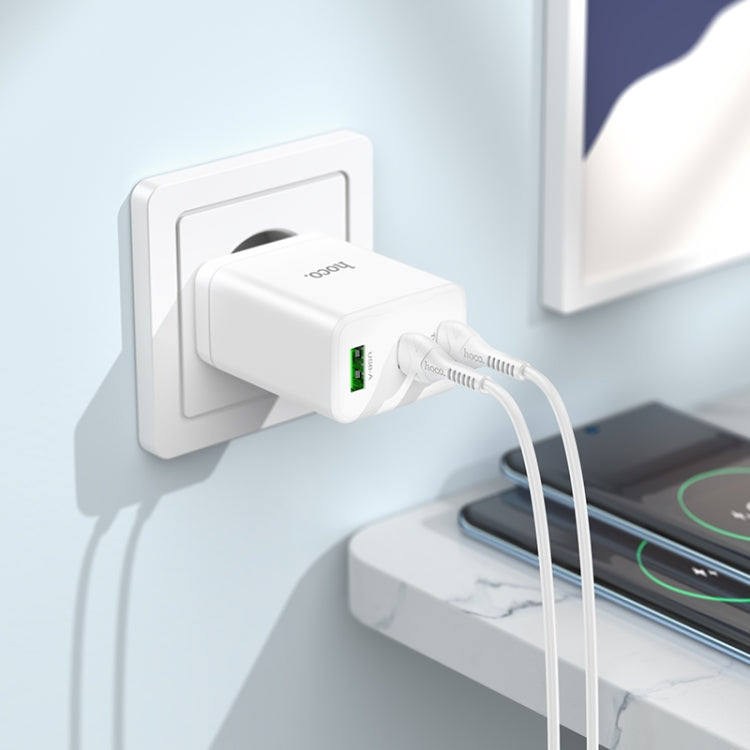 hoco N33 Start PD35W Dual Type-C + USB Charger with Type-C to Type-C Cable, EU Plug(White) - USB Charger by hoco | Online Shopping South Africa | PMC Jewellery