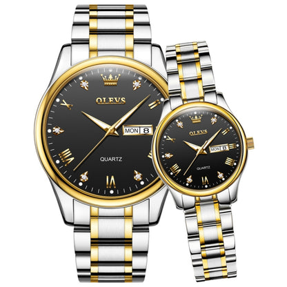 1pair OLEVS 5563 Couple Luminous Waterproof Quartz Watch(Black + Gold) - Couple Watches by OLEVS | Online Shopping South Africa | PMC Jewellery | Buy Now Pay Later Mobicred