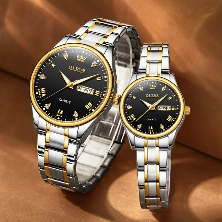 1pair OLEVS 5563 Couple Luminous Waterproof Quartz Watch(Black + Gold) - Couple Watches by OLEVS | Online Shopping South Africa | PMC Jewellery | Buy Now Pay Later Mobicred