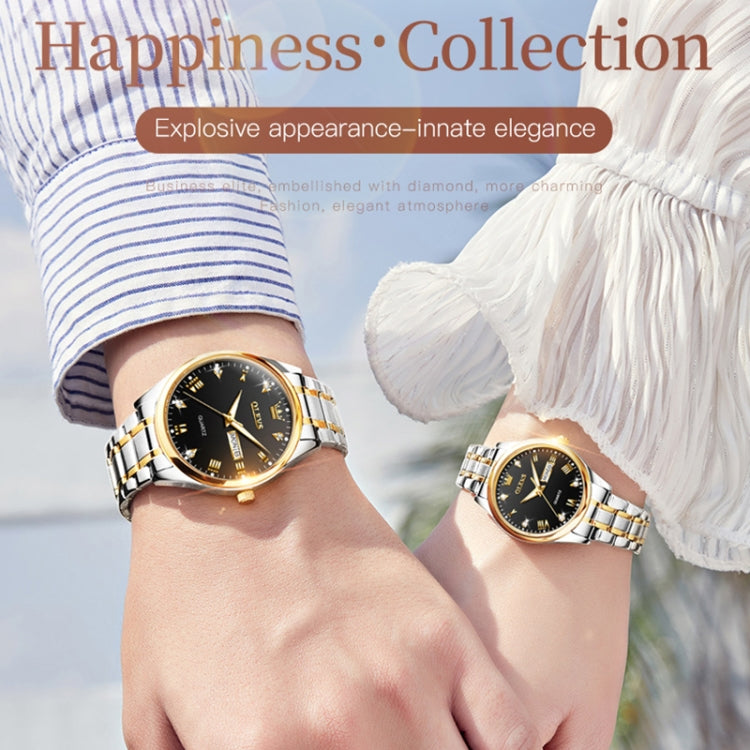 1pair OLEVS 5563 Couple Luminous Waterproof Quartz Watch(Black + Gold) - Couple Watches by OLEVS | Online Shopping South Africa | PMC Jewellery | Buy Now Pay Later Mobicred