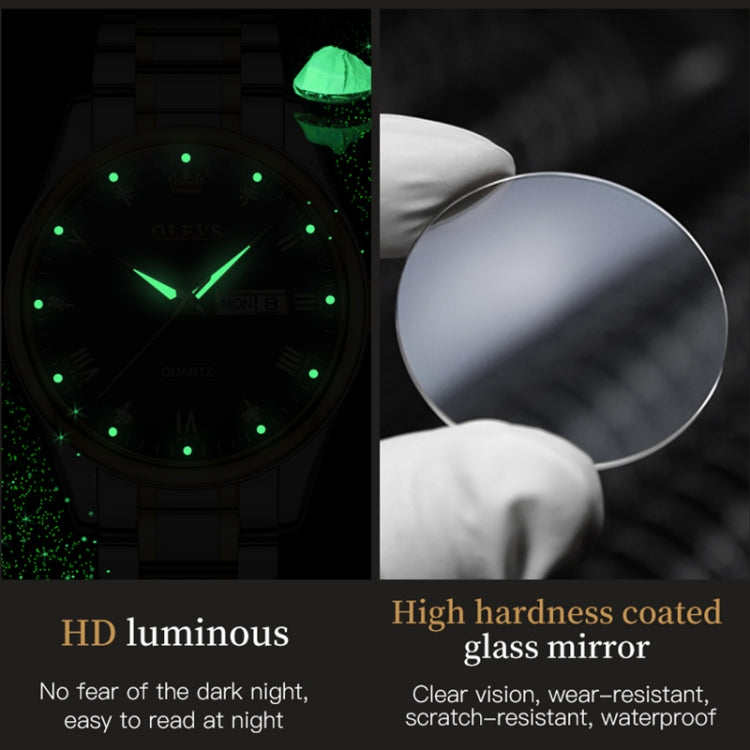 1pair OLEVS 5563 Couple Luminous Waterproof Quartz Watch(Black + Gold) - Couple Watches by OLEVS | Online Shopping South Africa | PMC Jewellery | Buy Now Pay Later Mobicred