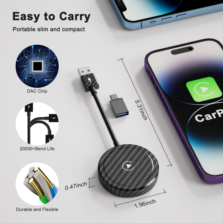 Carbon Fiber USB + USB-C / Type-C Wired to Wireless Carplay Adapter for iPhone(Black) - free shipping - PMC TechLife - Order now!