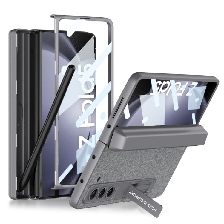 For Samsung Galaxy Z Fold5 GKK Magnetic Flip Plain Leather Phone Case with Pen Box(Grey) - free shipping - PMC TechLife - Order now!