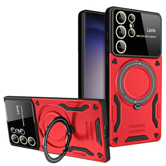 For Samsung Galaxy S23 Ultra 5G Large Window MagSafe Holder Phone Case(Red) - Galaxy S23 Ultra 5G Cases by PMC Jewellery | Online Shopping South Africa | PMC Jewellery