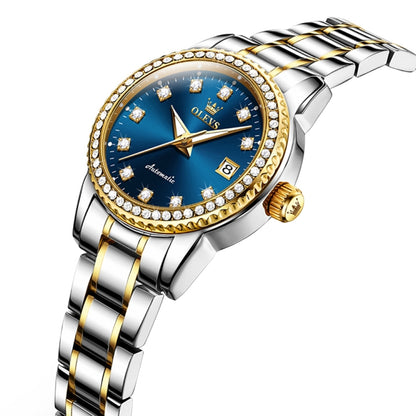 OLEVS 7003 Women Multifunctional Waterproof Mechanical Watch(Gold + Blue) - Metal Strap Watches by OLEVS | Online Shopping South Africa | PMC Jewellery