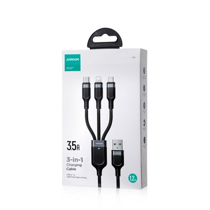 JOYROOM A18 3.5A USB to 8 Pin+USB-C/Type-C+Micro USB 3 in 1 Data Cable, Length:1.2m(Black) - Multifunction Cable by JOYROOM | Online Shopping South Africa | PMC Jewellery