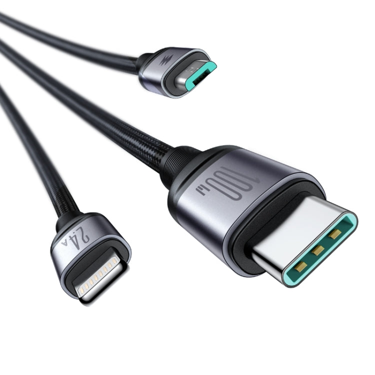 JOYROOM A21 100W USB to 8 Pin+Type-C+Micro USB 3 in 1 Charging Cable, Length: 1.2m(Black) - Multifunction Cable by JOYROOM | Online Shopping South Africa | PMC Jewellery | Buy Now Pay Later Mobicred