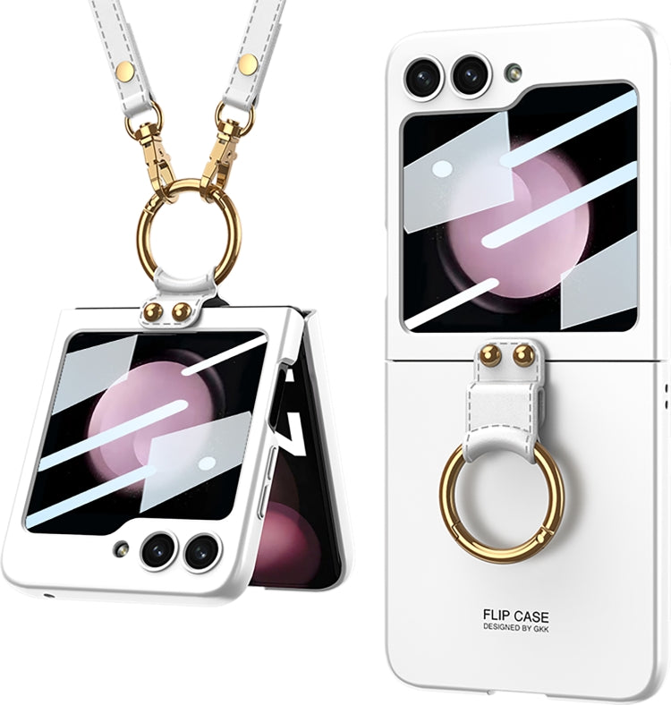 For Samsung Galaxy Z Flip5 GKK Ultra-thin PC Full Coverage Ring Holder Phone Case with Strap(Silver) - Galaxy Z Flip5 Cases by GKK | Online Shopping South Africa | PMC TechLife | Buy Now Pay Later Mobicred