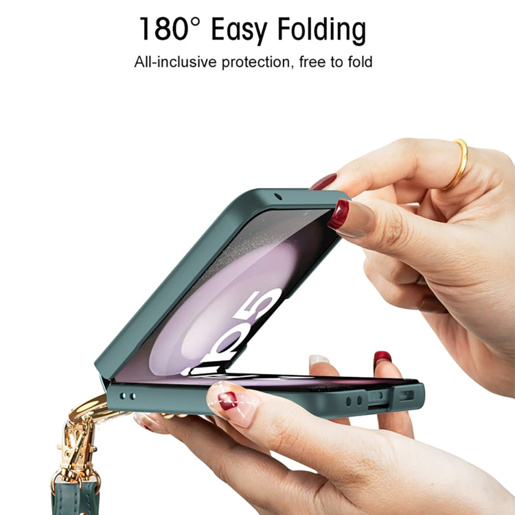 For Samsung Galaxy Z Flip5 GKK Ultra-thin PC Full Coverage Ring Holder Phone Case with Strap(Dark Green) - free shipping - PMC TechLife - Order now!
