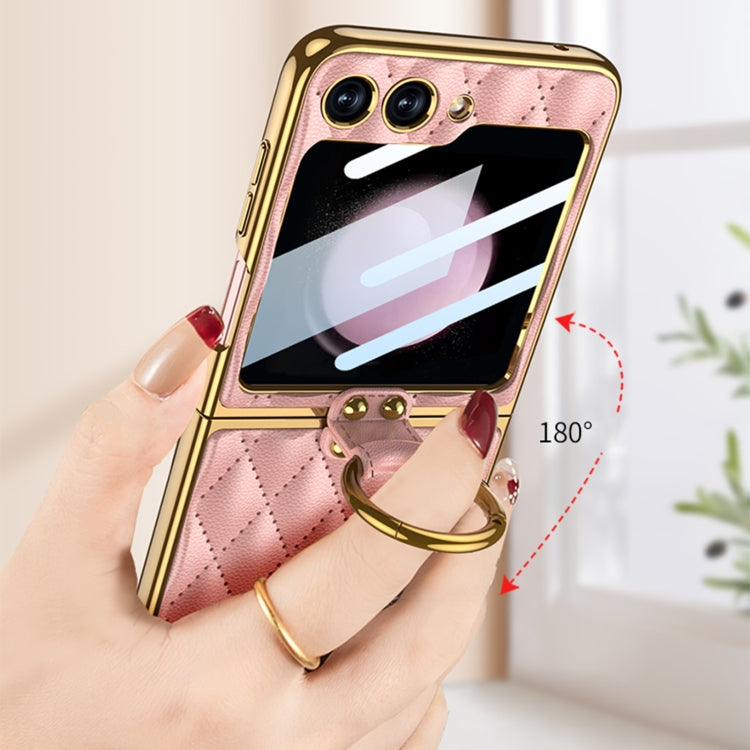 For Samsung Galaxy Z Flip5 GKK Integrated Plating Diamond Texture PU Phone Case with Ring(Green) - Galaxy Z Flip5 Cases by GKK | Online Shopping South Africa | PMC TechLife | Buy Now Pay Later Mobicred