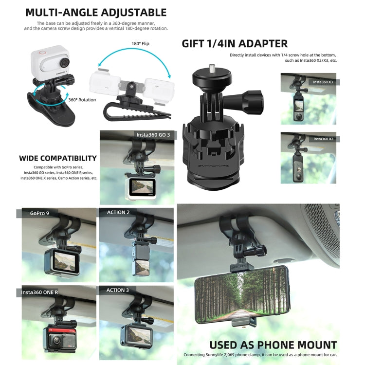 Sunnylife ZJ585 Sun Visor Camera Mount Quick Release Holder 360 Degree Rotating Vlog Bracket(Black) - Case & Bags by Sunnylife | Online Shopping South Africa | PMC Jewellery | Buy Now Pay Later Mobicred