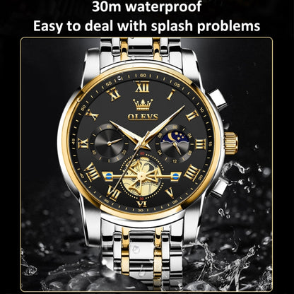 OLEVS 2859 Men Multifunctional Luminous Waterproof Quartz Watch(Black + Gold) - Metal Strap Watches by OLEVS | Online Shopping South Africa | PMC Jewellery