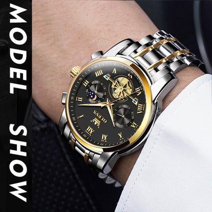 OLEVS 2859 Men Multifunctional Luminous Waterproof Quartz Watch(Black + Gold) - Metal Strap Watches by OLEVS | Online Shopping South Africa | PMC Jewellery