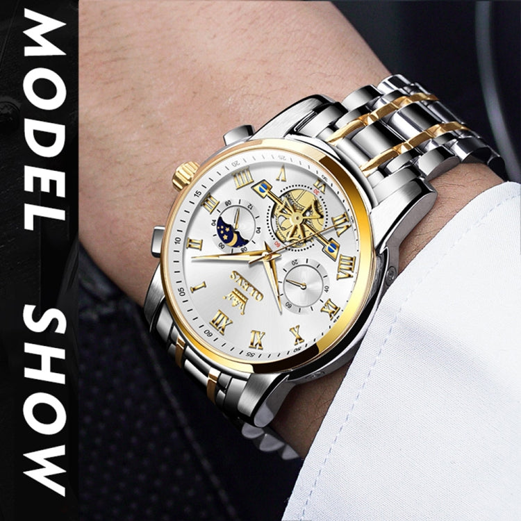 OLEVS 2859 Men Multifunctional Luminous Waterproof Quartz Watch(White + Gold) - Metal Strap Watches by OLEVS | Online Shopping South Africa | PMC Jewellery