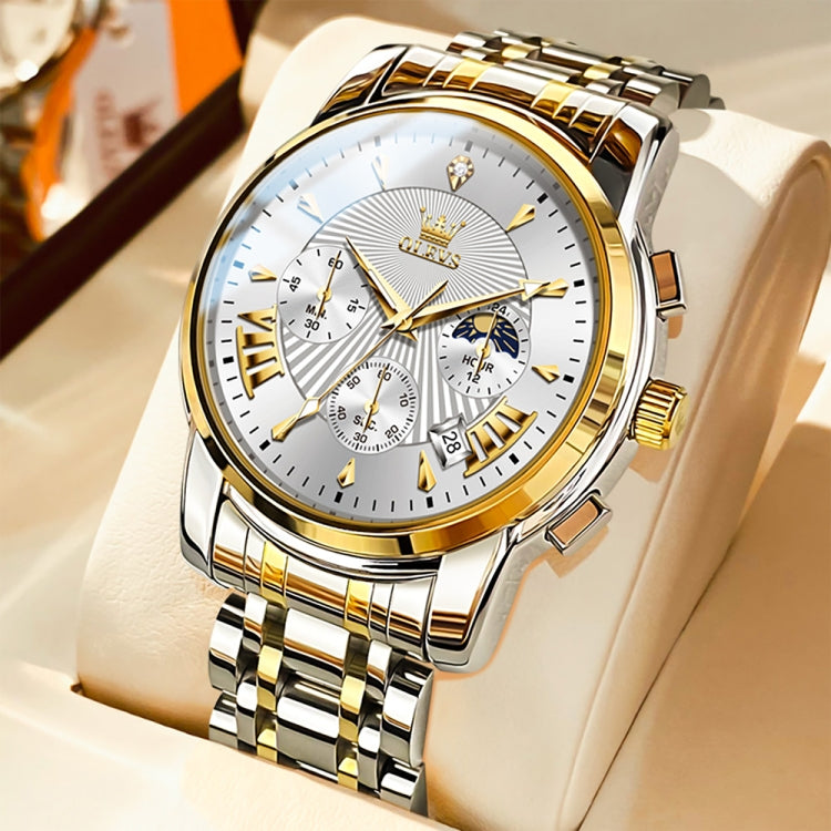 OLEVS 2892 Men Multifunctional Business Waterproof Quartz Watch(White + Gold) - Metal Strap Watches by OLEVS | Online Shopping South Africa | PMC Jewellery