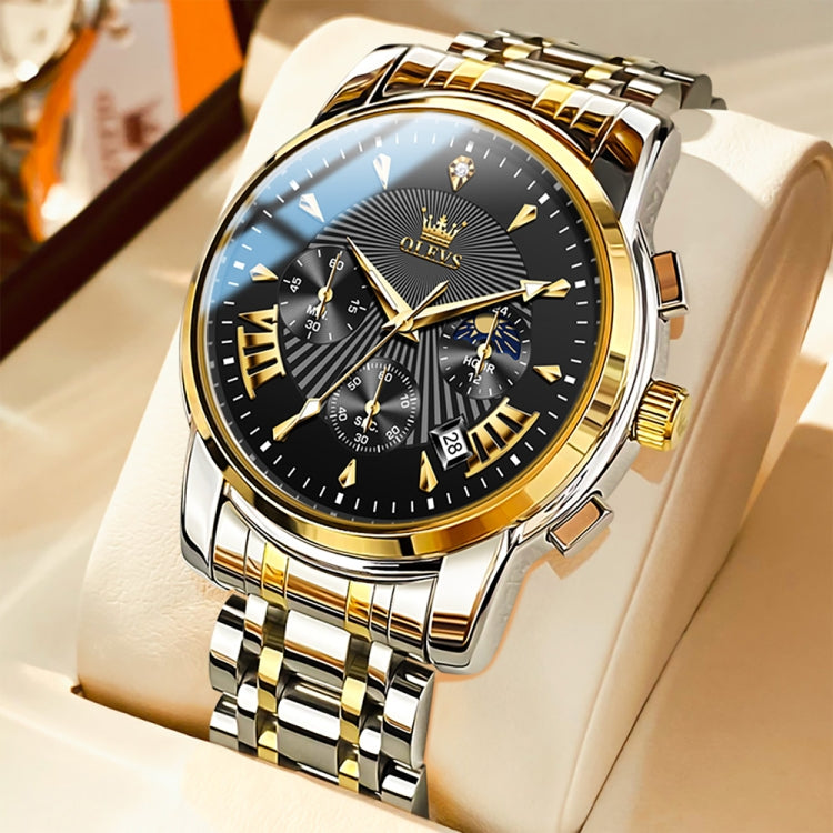 OLEVS 2892 Men Multifunctional Business Waterproof Quartz Watch(Black + Gold) - Metal Strap Watches by OLEVS | Online Shopping South Africa | PMC Jewellery | Buy Now Pay Later Mobicred