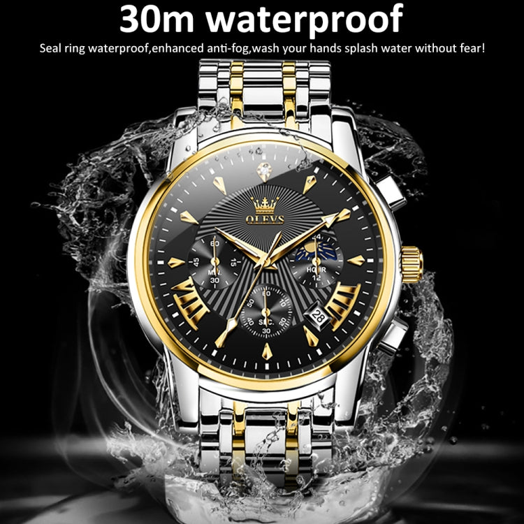 OLEVS 2892 Men Multifunctional Business Waterproof Quartz Watch(Black + Gold) - Metal Strap Watches by OLEVS | Online Shopping South Africa | PMC Jewellery