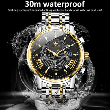 OLEVS 2892 Men Multifunctional Business Waterproof Quartz Watch(Black + Gold) - Metal Strap Watches by OLEVS | Online Shopping South Africa | PMC Jewellery | Buy Now Pay Later Mobicred