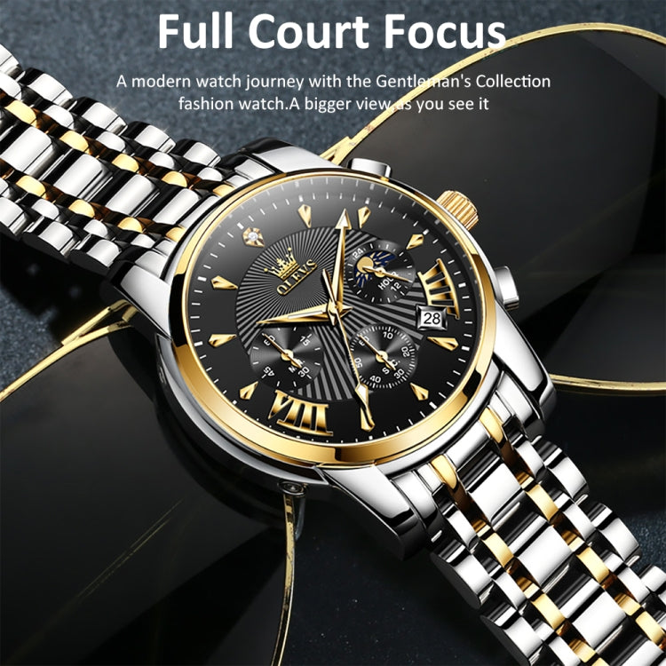 OLEVS 2892 Men Multifunctional Business Waterproof Quartz Watch(Black + Gold) - Metal Strap Watches by OLEVS | Online Shopping South Africa | PMC Jewellery