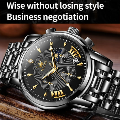 OLEVS 2892 Men Multifunctional Business Waterproof Quartz Watch(Black) - Metal Strap Watches by OLEVS | Online Shopping South Africa | PMC Jewellery